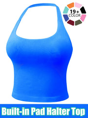 Women'S Solid Removable Chest Pad Sports Tank Top, Casual Comfort and Durability Halter Neck Sports Top for Yoga Gym Workout, Ladies Sportswear for All Seasons