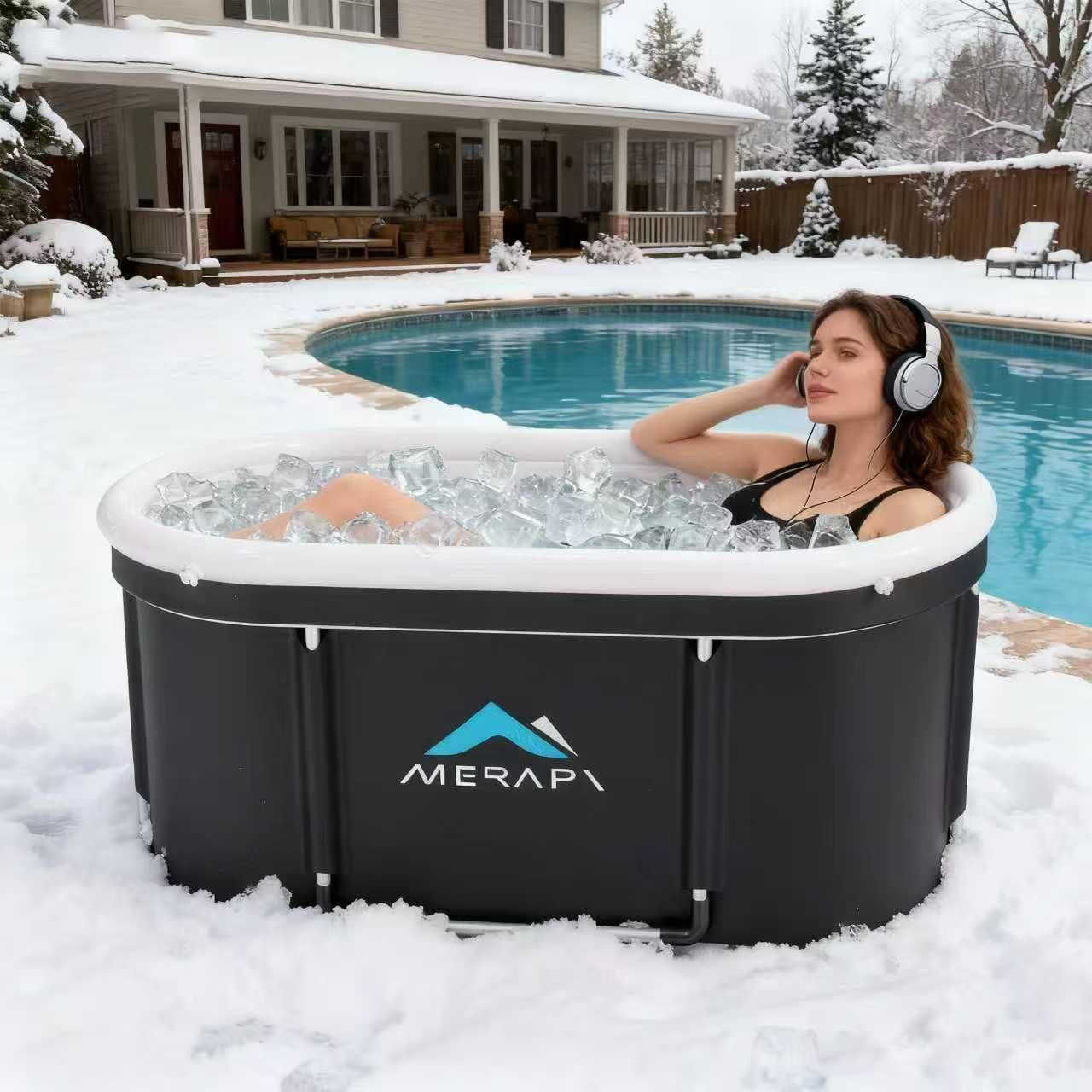 XL Ice Bath Tub for Adults, 131 Gal Cold Plunge Tub, 46” Large Oval Portable Ice Bath Tub, Foldable Cold Plunge for Home, Backyard & Outdoor Use with Drain & Neck Support