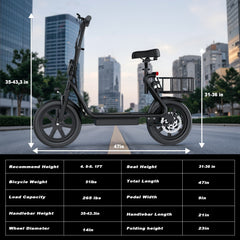 48V 10.4AH/22.5AH Electric Scooter Adults Foldable Escooter Seat & Carry Basket