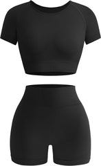 Womens Workout Sets 2 Piece - Seamless Acid Wash Yoga Outfits Shorts and Crop Top Matching Gym Athletic Clothing Set