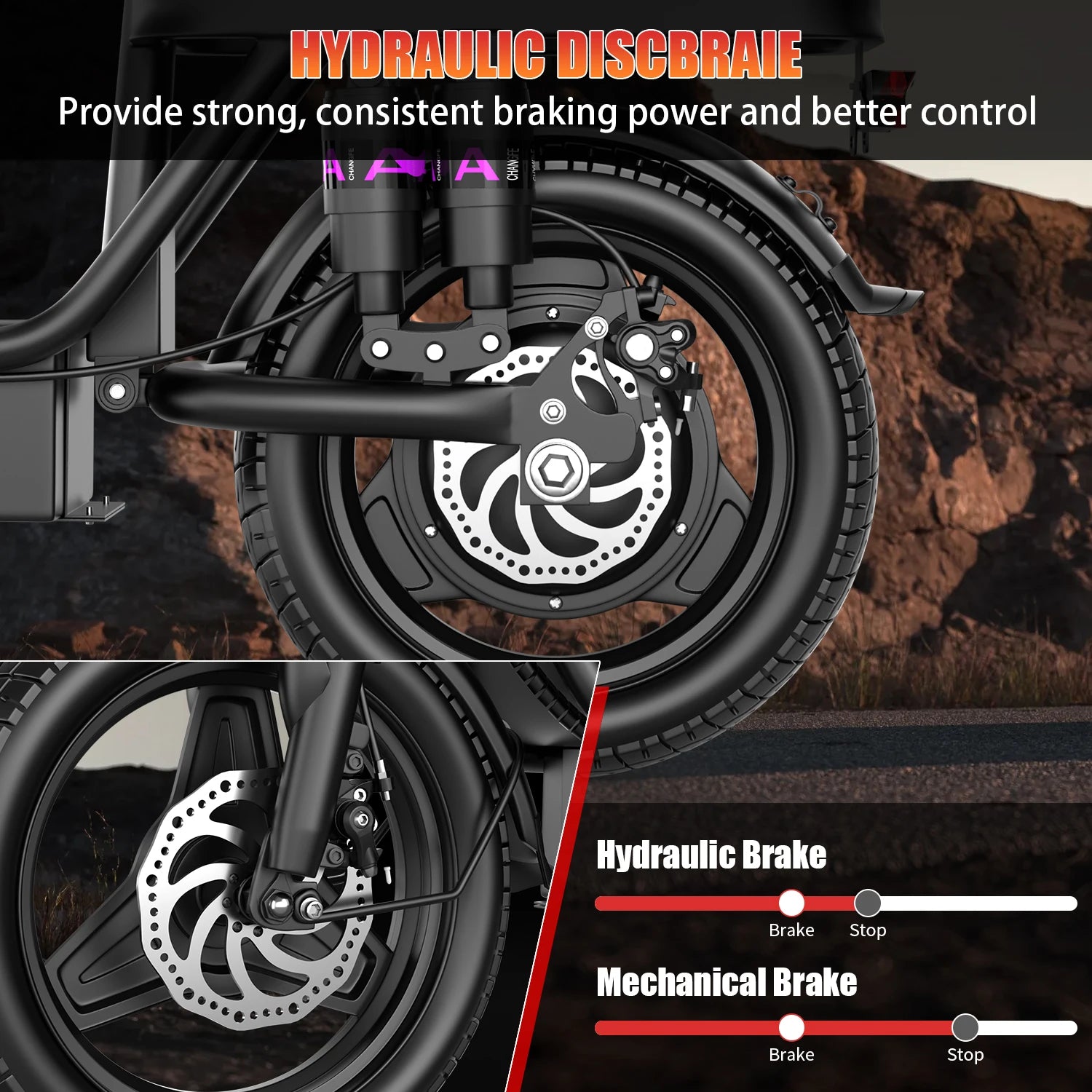 GQ8 Adult Electric Bike 500W Peak Motor 48V 15AH Electric Scooter 14 Inch Fat Tire Full Shock Foldable with Trunk E Bike