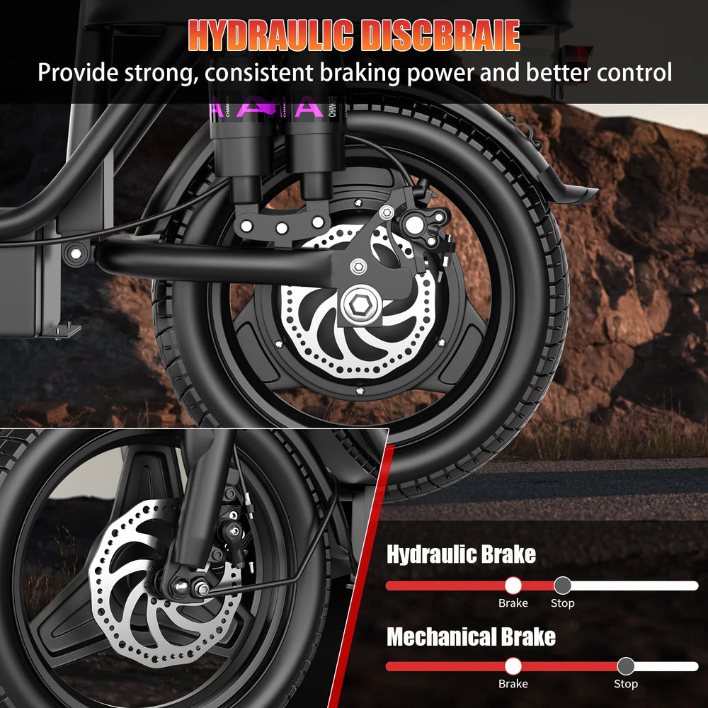 GQ8 Adult Electric Bike 500W Peak Motor 48V 15AH Electric Scooter 14 Inch Fat Tire Full Shock Foldable with Trunk E Bike
