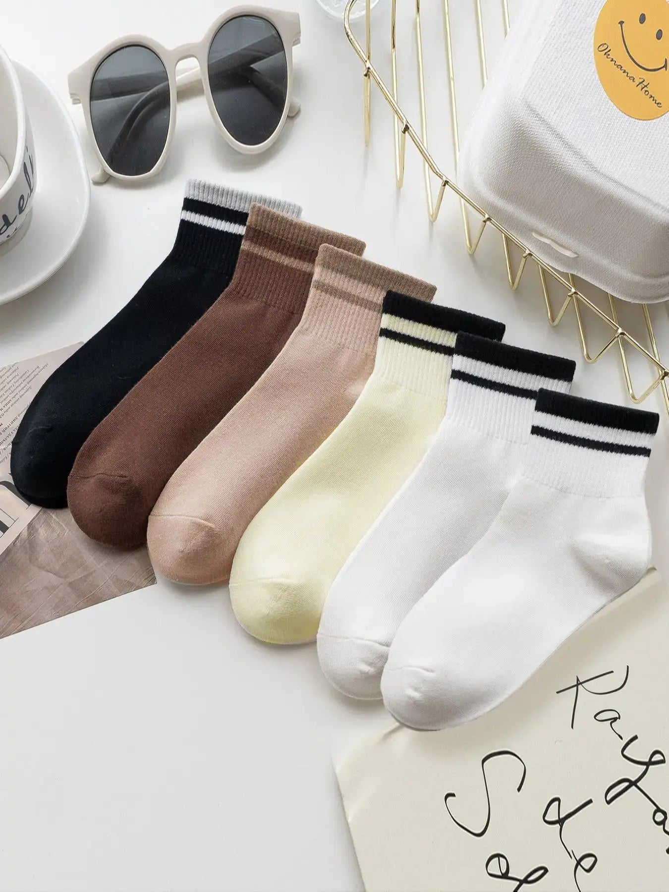 Women'S Solid Jacquard Crew Socks, Fashion Casual Comfy Mid Calf Socks, Summer Outfits 2024, Women Socks for All Seasons Daily Wear