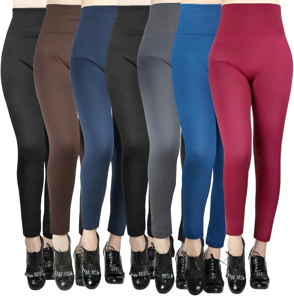 7 Pack Women’S Fleece Lined Leggings High Waist Soft Stretchy Winter Warm Lounge Pajama Leggings