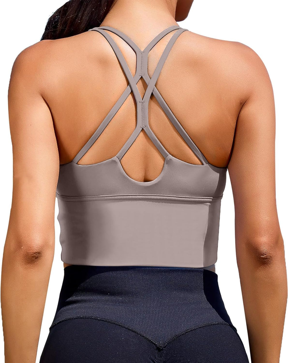 Sports Bras for Women High Support Longline Workout Tank Tops Built in Bra Padded Strappy Yoga Crop Top Cross Gym