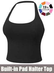 Women'S Solid Removable Chest Pad Sports Tank Top, Casual Comfort and Durability Halter Neck Sports Top for Yoga Gym Workout, Ladies Sportswear for All Seasons