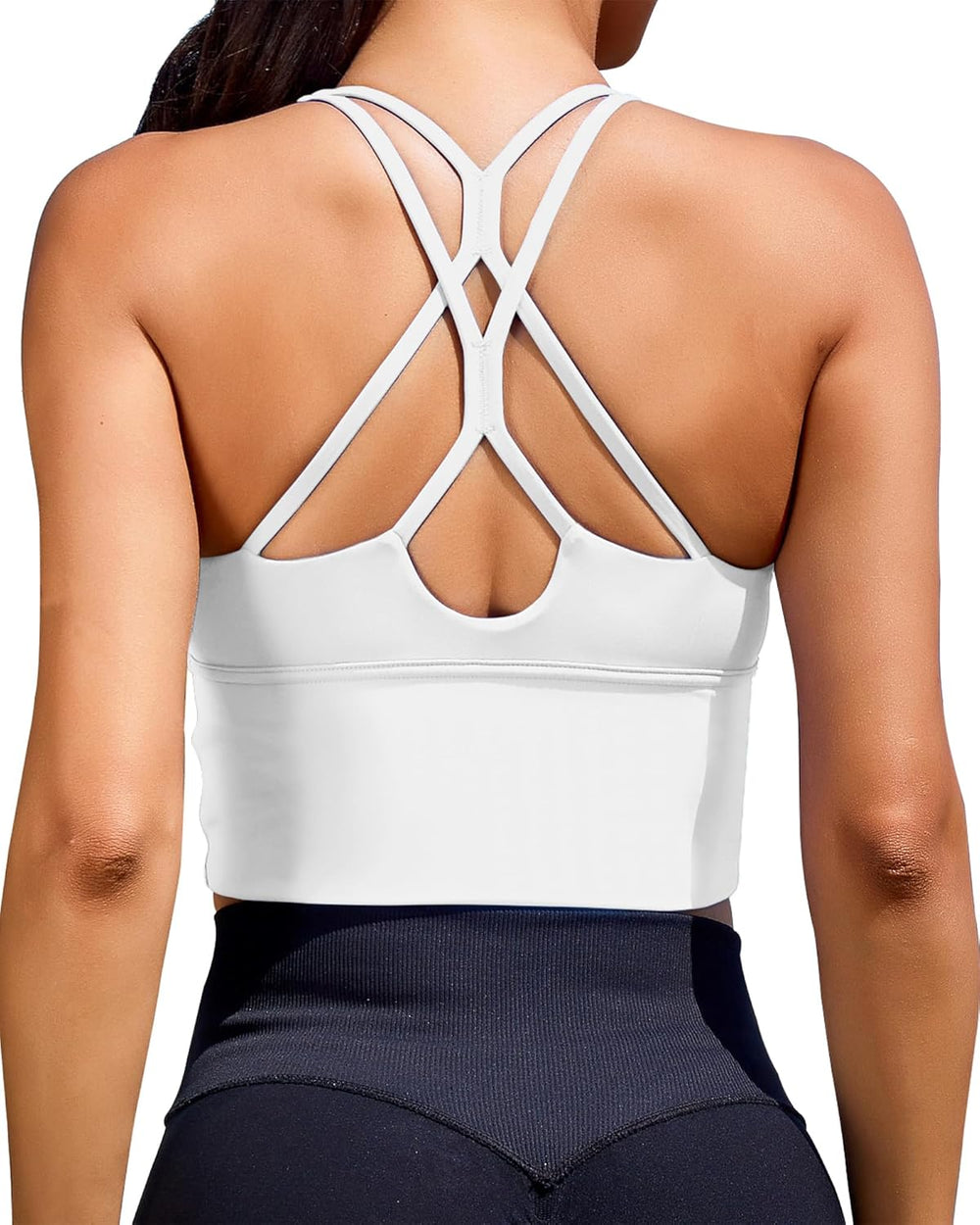 Sports Bras for Women High Support Longline Workout Tank Tops Built in Bra Padded Strappy Yoga Crop Top Cross Gym