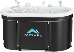 XL Ice Bath Tub for Adults, 131 Gal Cold Plunge Tub, 46” Large Oval Portable Ice Bath Tub, Foldable Cold Plunge for Home, Backyard & Outdoor Use with Drain & Neck Support