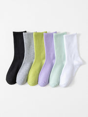 Women'S Solid Jacquard Crew Socks, Fashion Casual Comfy Mid Calf Socks, Summer Outfits 2024, Women Socks for All Seasons Daily Wear