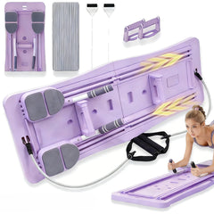 Pilates Sliding Board Foldable Fitness Reformer Platform Home Workout Equipment with Resistance Bands Abdominal Leg Training Machine Multifunctional Yoga Exercise Board Portable Full Body Workout Pilates Board