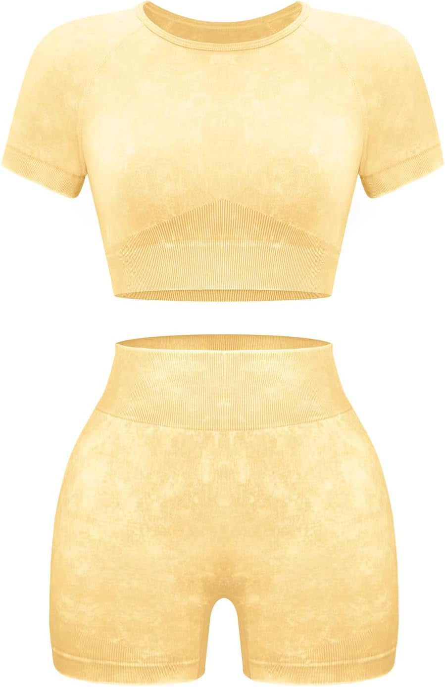 Womens Workout Sets 2 Piece - Seamless Acid Wash Yoga Outfits Shorts and Crop Top Matching Gym Athletic Clothing Set