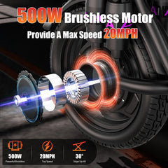 GQ8 Adult Electric Bike 500W Peak Motor 48V 15AH Electric Scooter 14 Inch Fat Tire Full Shock Foldable with Trunk E Bike
