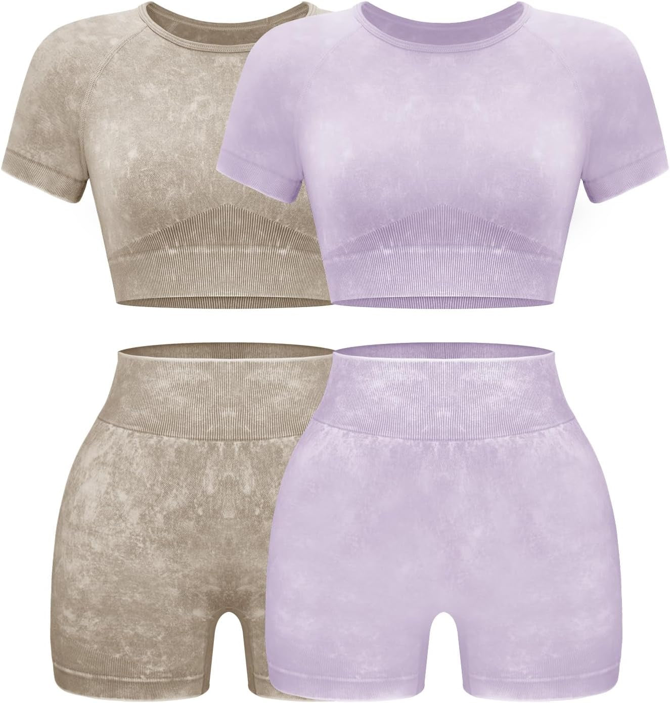 Womens Workout Sets 2 Piece - Seamless Acid Wash Yoga Outfits Shorts and Crop Top Matching Gym Athletic Clothing Set