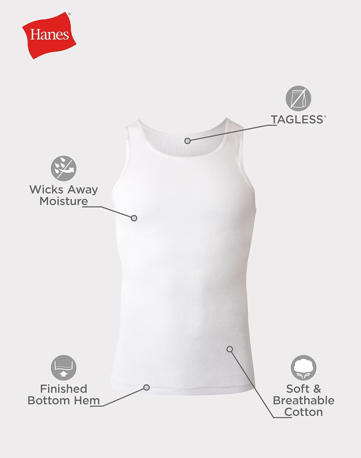 Men'S Tank Undershirt Pack, Cotton Tank Undershirt, Moisture-Wicking, Breathable, White or Grey/Black, Multi-Pack