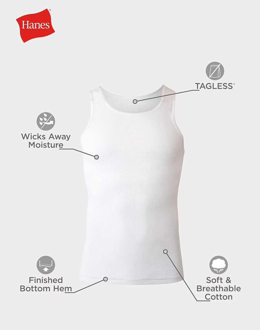 Men'S Tank Undershirt Pack, Cotton Tank Undershirt, Moisture-Wicking, Breathable, White or Grey/Black, Multi-Pack
