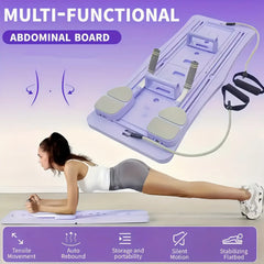 Pilates Sliding Board Foldable Fitness Reformer Platform Home Workout Equipment with Resistance Bands Abdominal Leg Training Machine Multifunctional Yoga Exercise Board Portable Full Body Workout Pilates Board