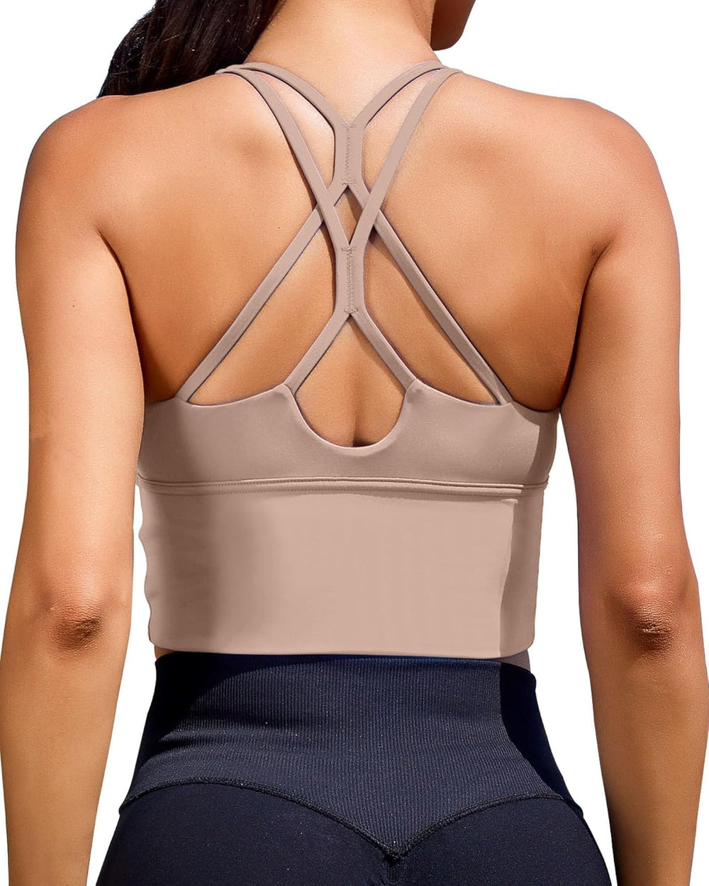 Sports Bras for Women High Support Longline Workout Tank Tops Built in Bra Padded Strappy Yoga Crop Top Cross Gym