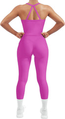 Women 2 Piece Workout Sets Compression Tummy Control Leggings with Pockets Halter Built in Bra Tank Tops