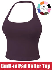 Women'S Solid Removable Chest Pad Sports Tank Top, Casual Comfort and Durability Halter Neck Sports Top for Yoga Gym Workout, Ladies Sportswear for All Seasons