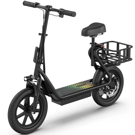 Adult 500W Electric Scooter with Seat - 48V 10.4Ah Battery, 22 Mph Top Speed, 21-27 Mi Range, Pet-Friendly Design, Rear Basket, Portable Folding Scooter for Grocery Shopping