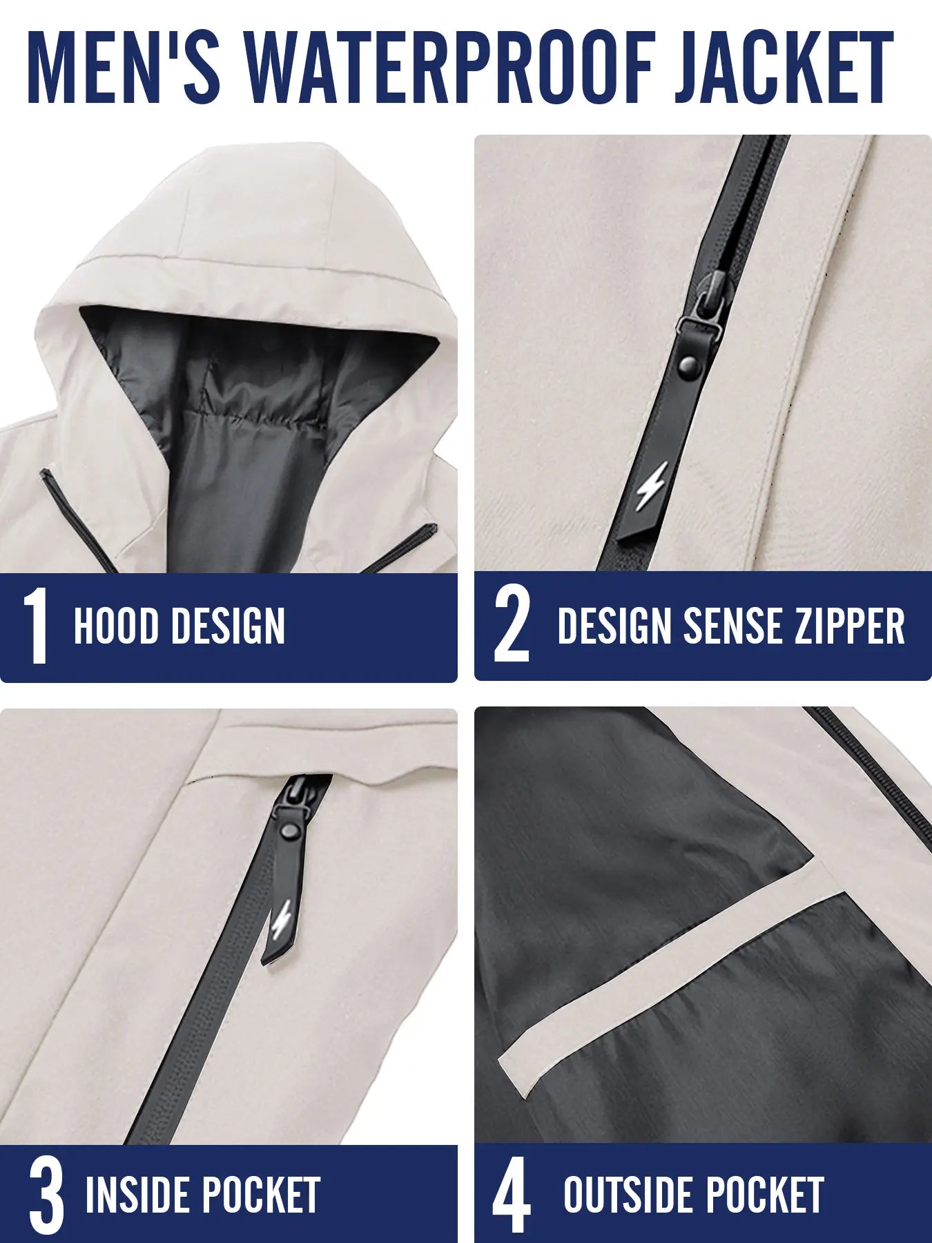 Men'S Windproof Waterproof Jacket, Fall Winter Hooded Pullover Coat, Casual Sports Comfortable Top, Outdoor Hiking Party Travel Cycling, Windproof Outerwear