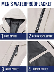Men'S Windproof Waterproof Jacket, Fall Winter Hooded Pullover Coat, Casual Sports Comfortable Top, Outdoor Hiking Party Travel Cycling, Windproof Outerwear