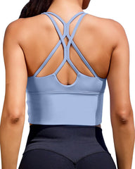 Sports Bras for Women High Support Longline Workout Tank Tops Built in Bra Padded Strappy Yoga Crop Top Cross Gym