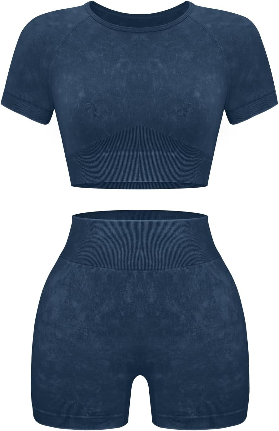 Womens Workout Sets 2 Piece - Seamless Acid Wash Yoga Outfits Shorts and Crop Top Matching Gym Athletic Clothing Set